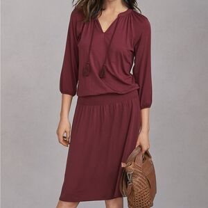 Garnet Hill Poet Tencel Smocked Waist Knit Dress in Cordovan size L